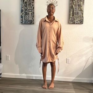 Tan Around Knee Length Button Down Shirt Dress New M